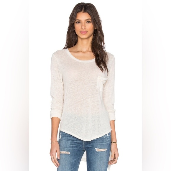 Revolve LNA Women's T-shirt Long Sleeve Torn Pocket Tee Top White Ivory Small - Picture 2 of 13